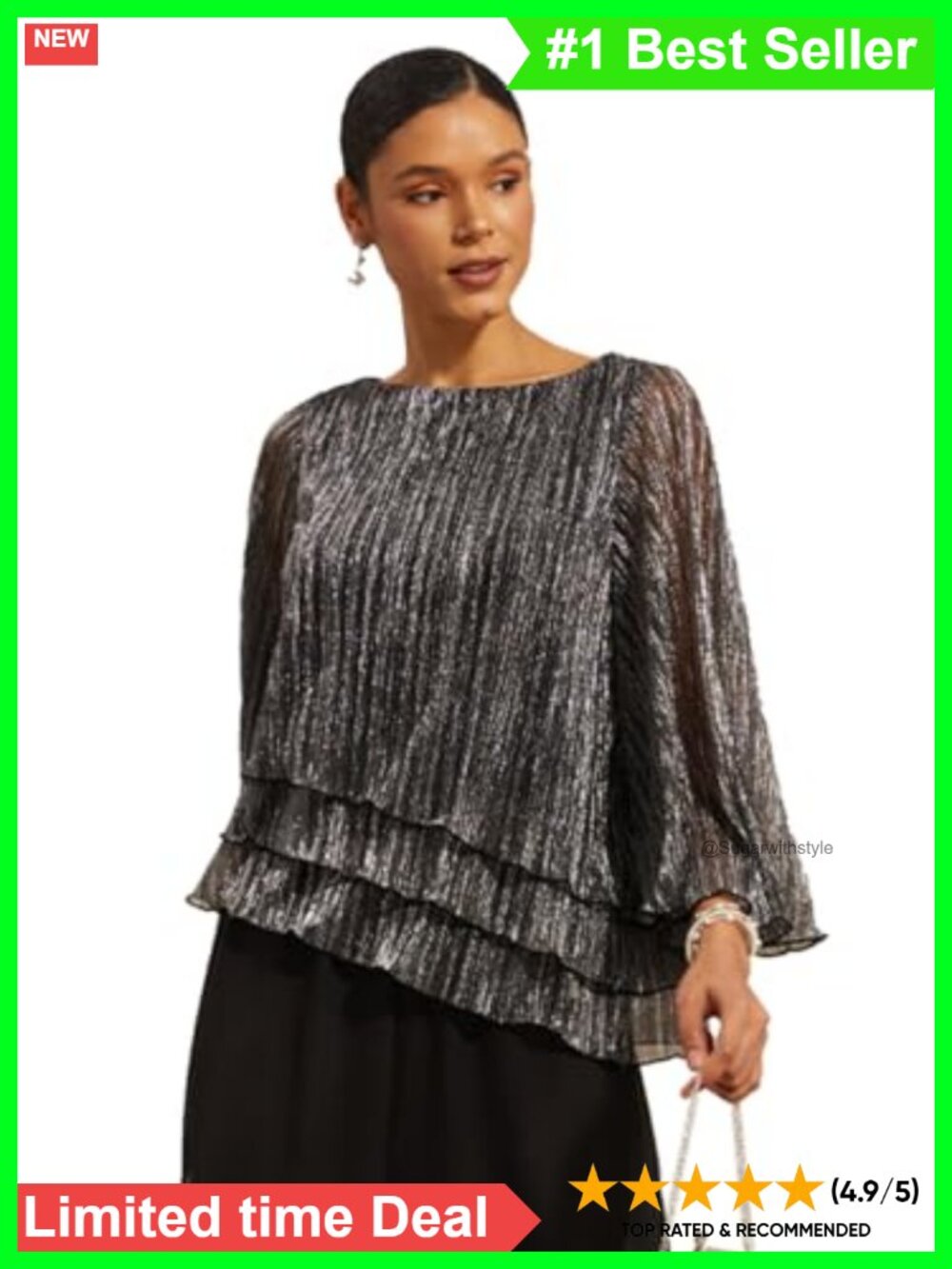 Sparkle Ruffle Pleated Layered Flowy Loose Blouse Shirt